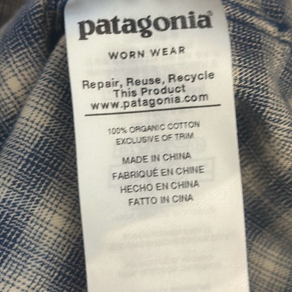 Patagonia Men's Vjosa River Organic Cotton Tan Black Plaid Shirt size L Large - Picture 7 of 8